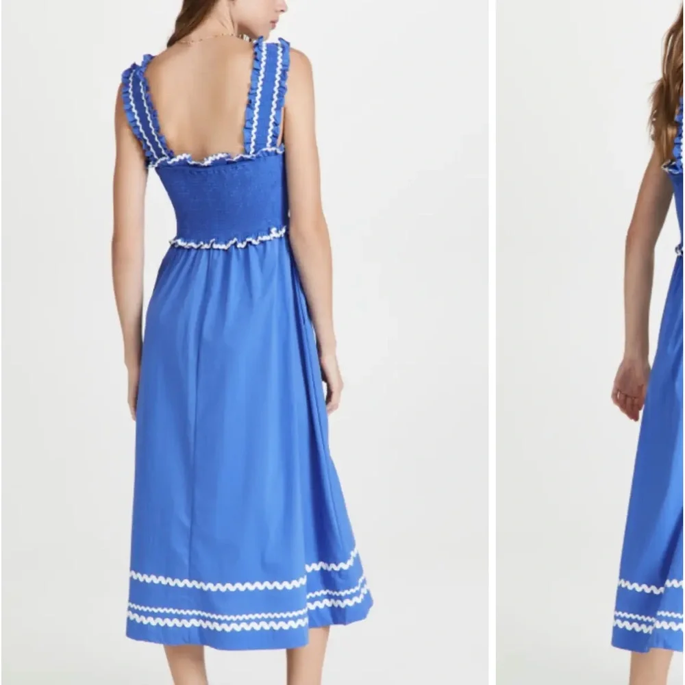 • En Saison • Women’s Smocked Sun Midi Dress Blue and White Medium - Picture 2 of 5